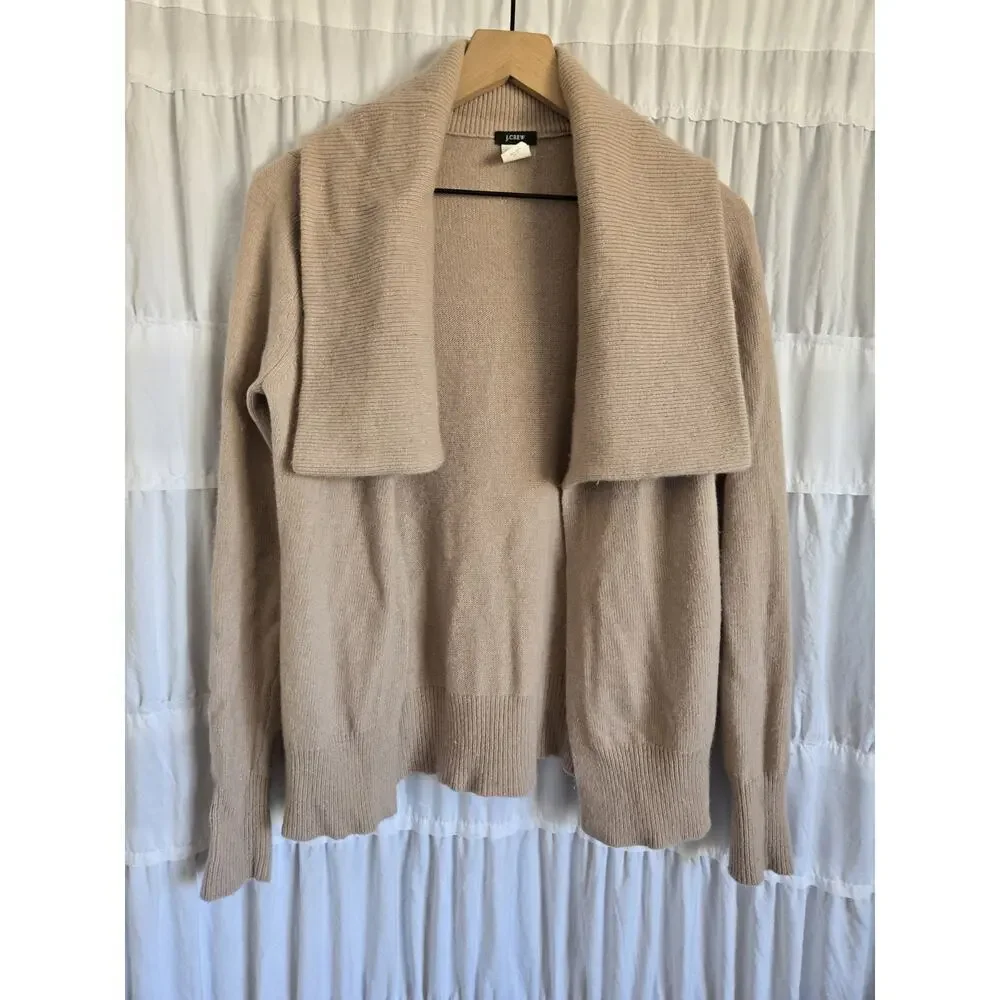 J Crew Small Open Collar Cardigan Pink Wool Cashmere Blend Preppy Old Money